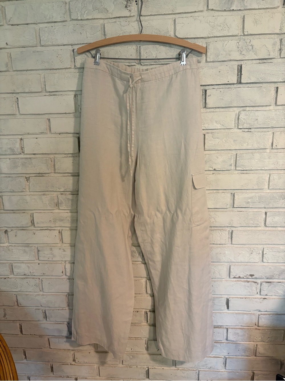 Liz Claiborne Linen women’s Cream Cargo Wide-Leg Pants